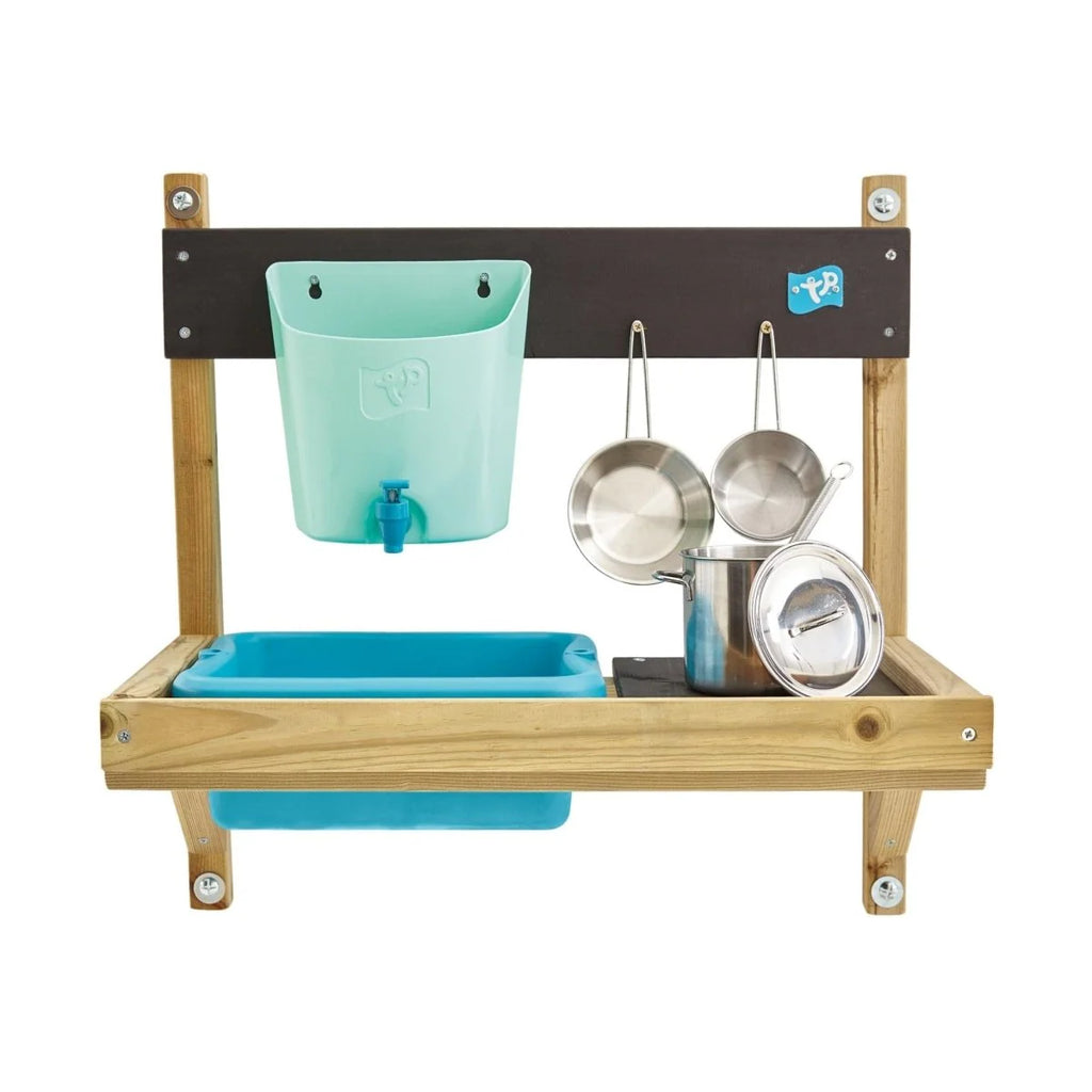 Wooden Mud Kitchen Attachment with Sink, Water Butt, Pans, Whisk Hooks