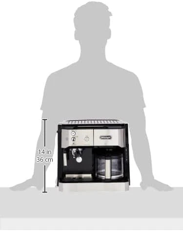 Ekspres do kawy kombinowany De'Longhi BCO 421.S — ekspres do kawy z filtrem espresso i funkcją filtra kawy, w tym dysza do spieniania mleka, szklany dzbanek i system filtrów wody, 1 l, stal nierdzewna/czarna, pojedyncza