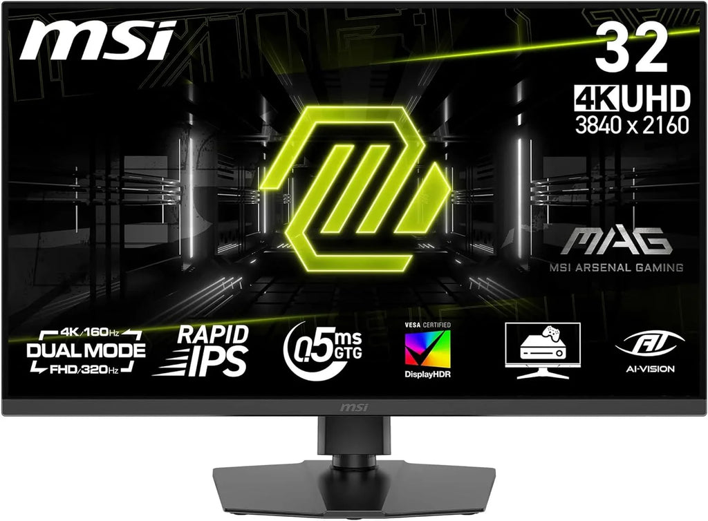 MSI MAG 322URDF E16 Monitor do gier 32 4K UHD 3840 x 2160 Rapid IPS 0,5 ms DisplayHDR 400 Ochrona oczu AI Vision Dual Mode HDMI 2.1 DP 1.4a Regulowany kąt nachylenia/wysokość - czarny