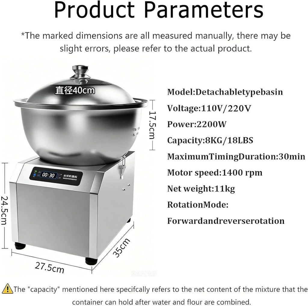 Profesjonalny Mikser Spiralny 5/8 Kg, 2200 W, 1400 Obr./Min, Podwójny Obrót, Wytrzymały I Idealny Do Piekarni, Gastronomii, Pizzerii, Piekarni I Użytku Domowego. 5kg