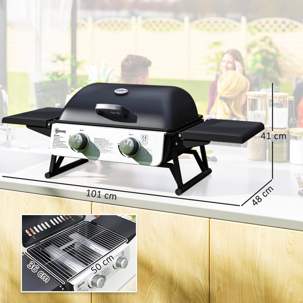 Grill gazowy Outsunny ABS ze stali nierdzewnej - 101 x 48 x 41 cm. Czarny