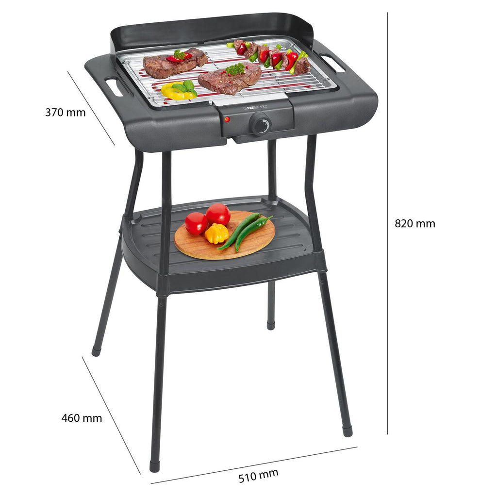 Grill elektryczny z nóżkami, chromowany, regulacja temperatury, do użytku wewnątrz i na zewnątrz, czarno-srebrny, 2000 W, Clatronic Bqs 3508