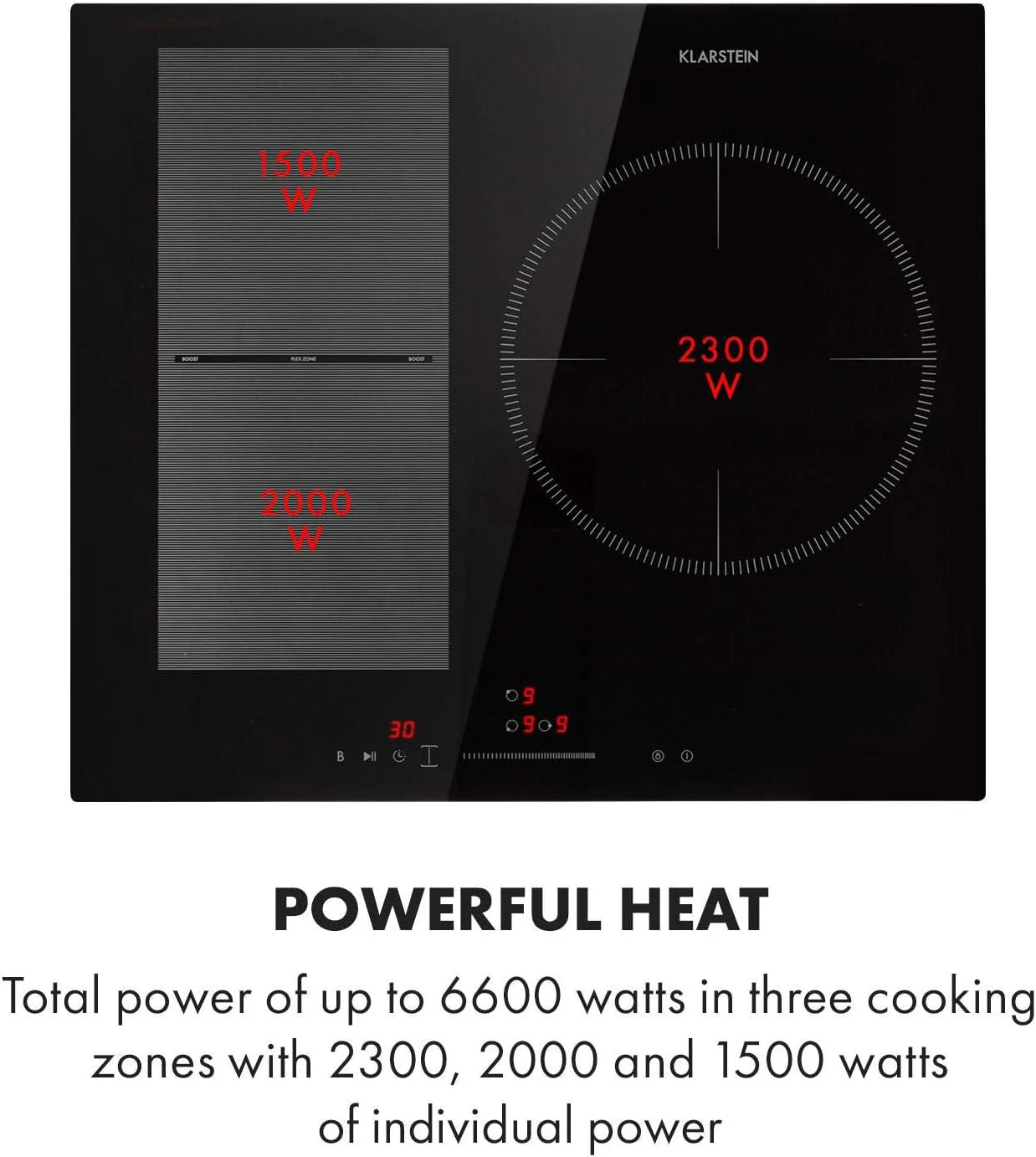 Klarstein Płyta indukcyjna, płyta kuchenna z ceramiki szklanej, 7000 W, płyta indukcyjna z 4 płytami, płyta indukcyjna do zabudowy z ekranem dotykowym i timerem, nowoczesne płyty grzewcze z