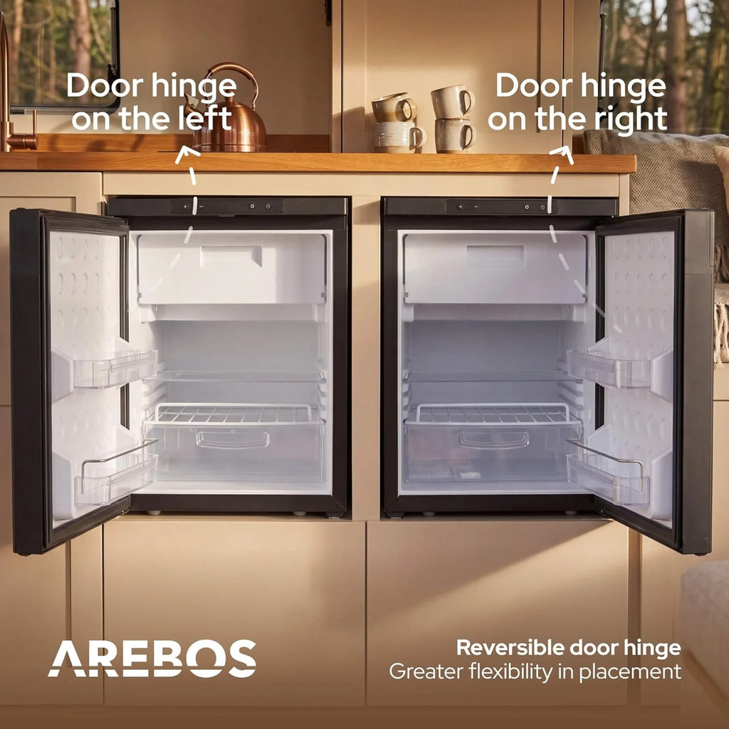 Arebos Lodówka Kompresorowa do Kampera 50L z Zamrażalnikiem | Sterowanie APP | 12V/24V | Chłodzenie do -20°C | Odwracalne Drzwi | Lodówka do Kampera, Auta i Ciężarówki
