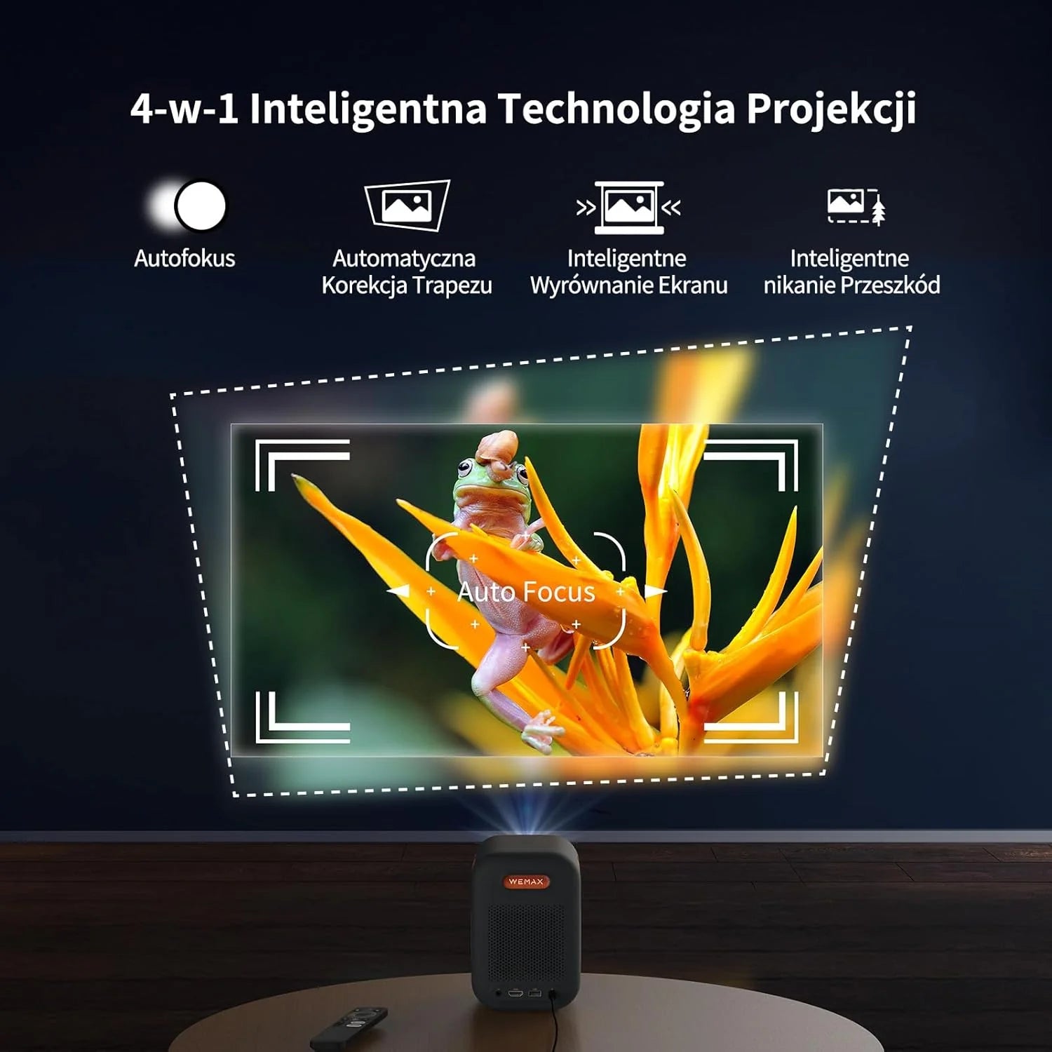 WEMAX Inteligentny Projektor Google TV 1080P Full HD, Obsługa 4K, 320 ISO Lm, MEMC Płynność na Mecze 2026, Auto Focus i Keystone, Omijanie Przeszkód, HDR10, Dolby Audio, WiFi 5G, Bluetooth