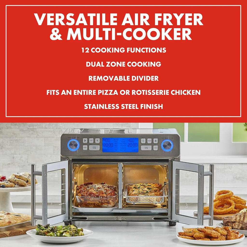Emeril Lagasse Dwustrefowa frytkownica powietrzna 360 z drzwiami francuskimi, 25 QT, gotuj dwa potrawy na różne sposoby, do 60% szybciej od mrożonego do końca