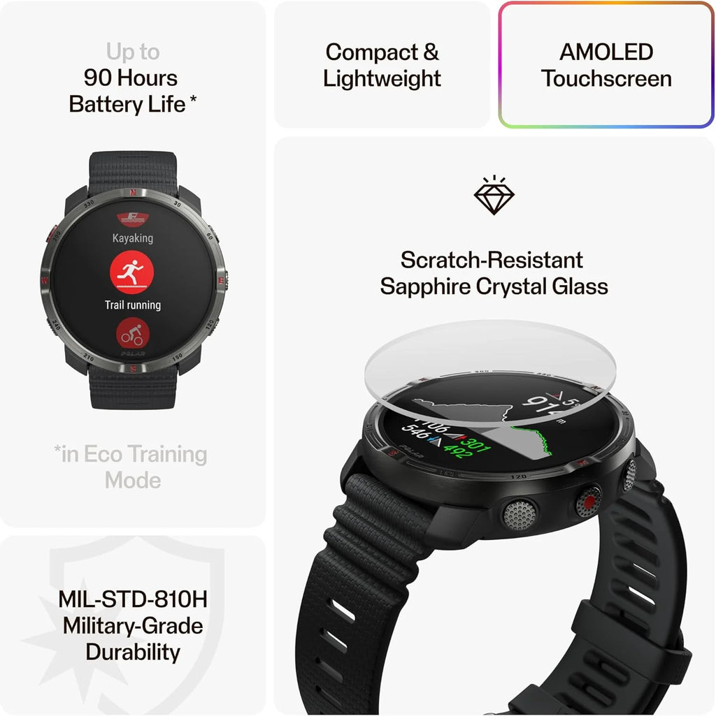 Polar Grit X2 outdoorowy zegarek z GPS – wyświetlacz AMOLED, mapy offline, GPS o podwójnej częstotliwości, EKG z nadgarstka, biosensory Elixir, TrainingPeaks, SpO2, do 7 dni pracy na baterii