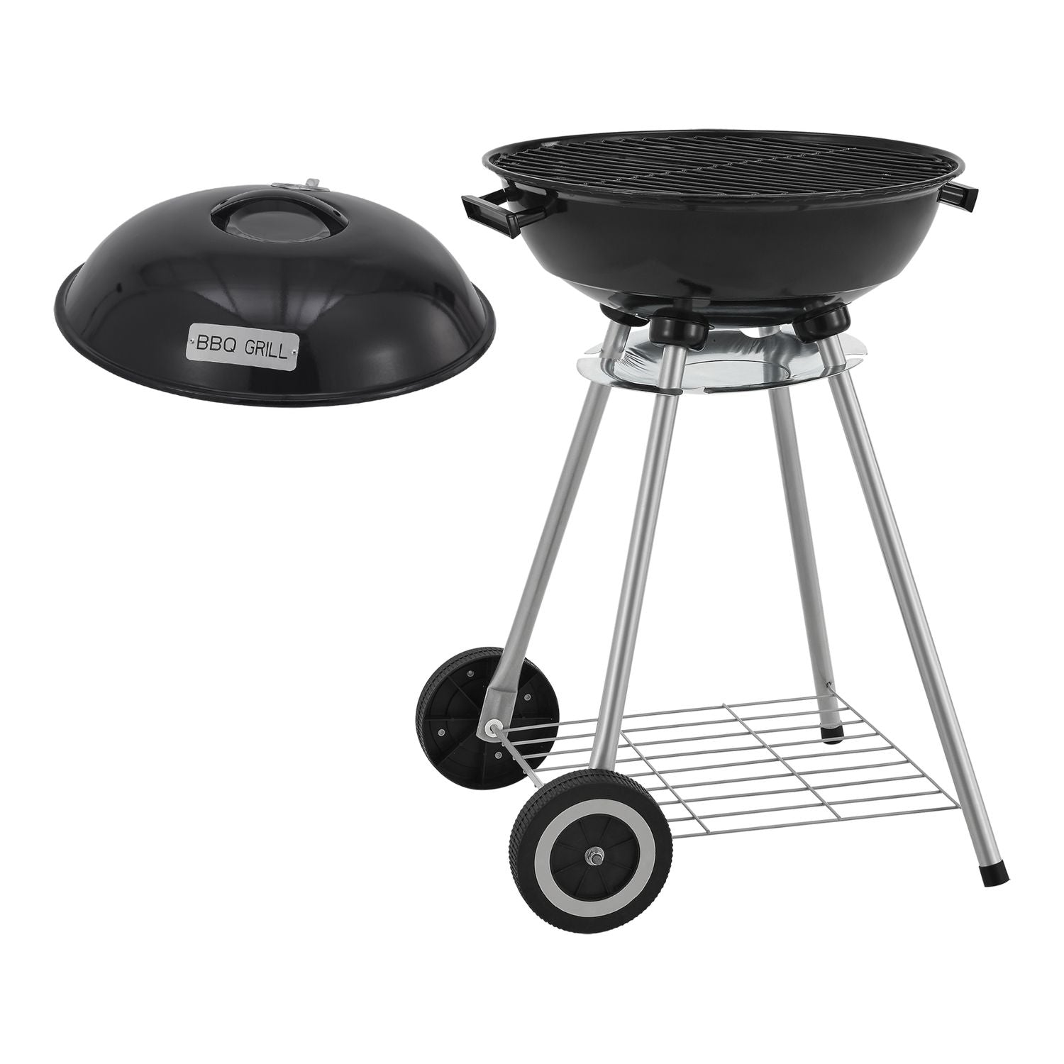 Barbacoa Redonda De Carbón Apricena Con Tapa 80x49x47cm - Czarny [casa.pro]