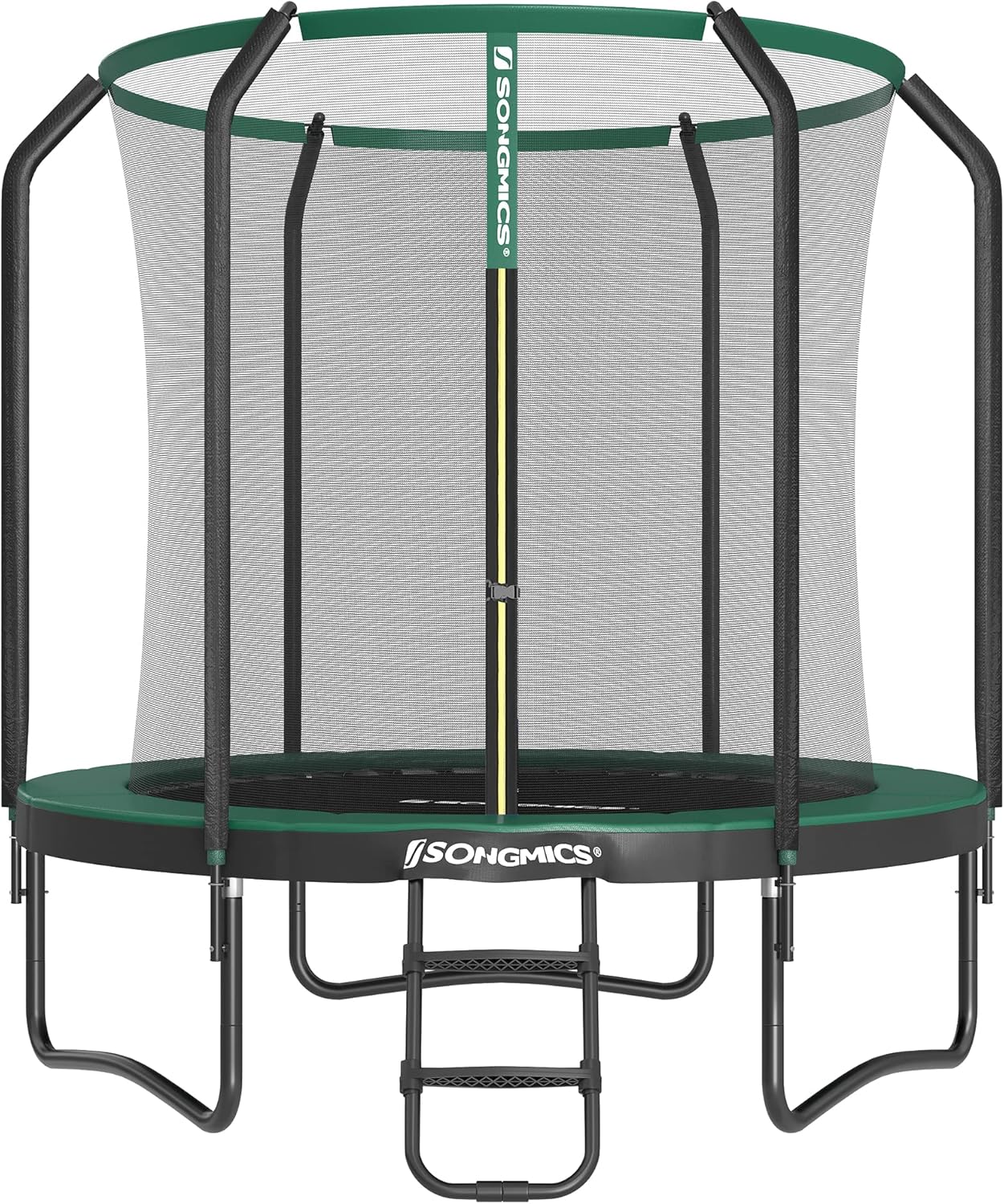 SONGMICS Trampolina Ø 244/305/366/427 cm, certyfikat TÜV Rheinland GS, okrągła trampolina ogrodowa z siatką zabezpieczającą i drabinką, wyściełany stelaż, dla dzieci i dorosłych
