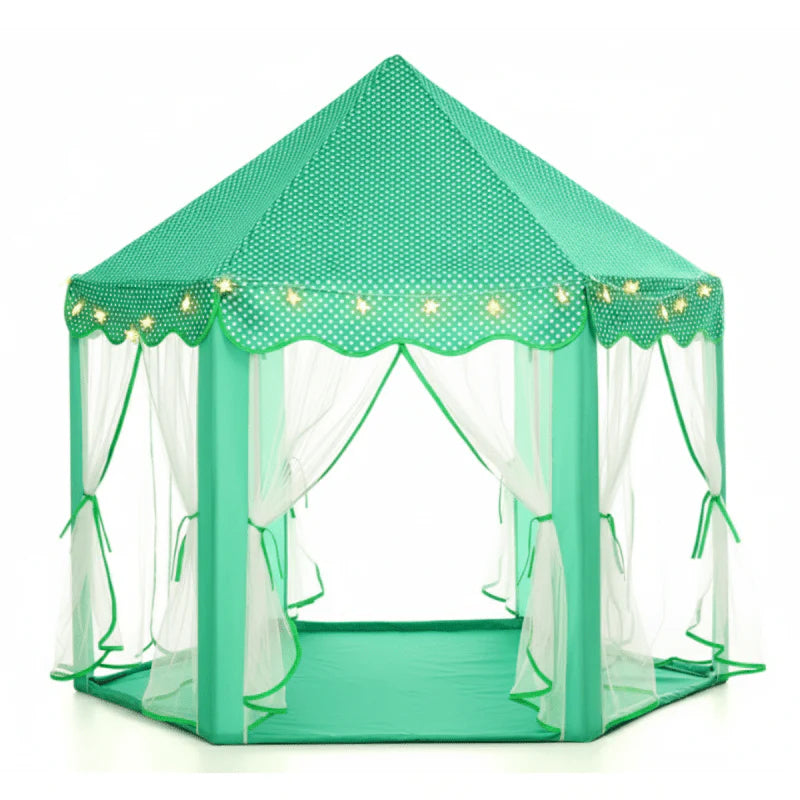 Kids Castle Play Tent with Mesh Curtains and Star String Lights