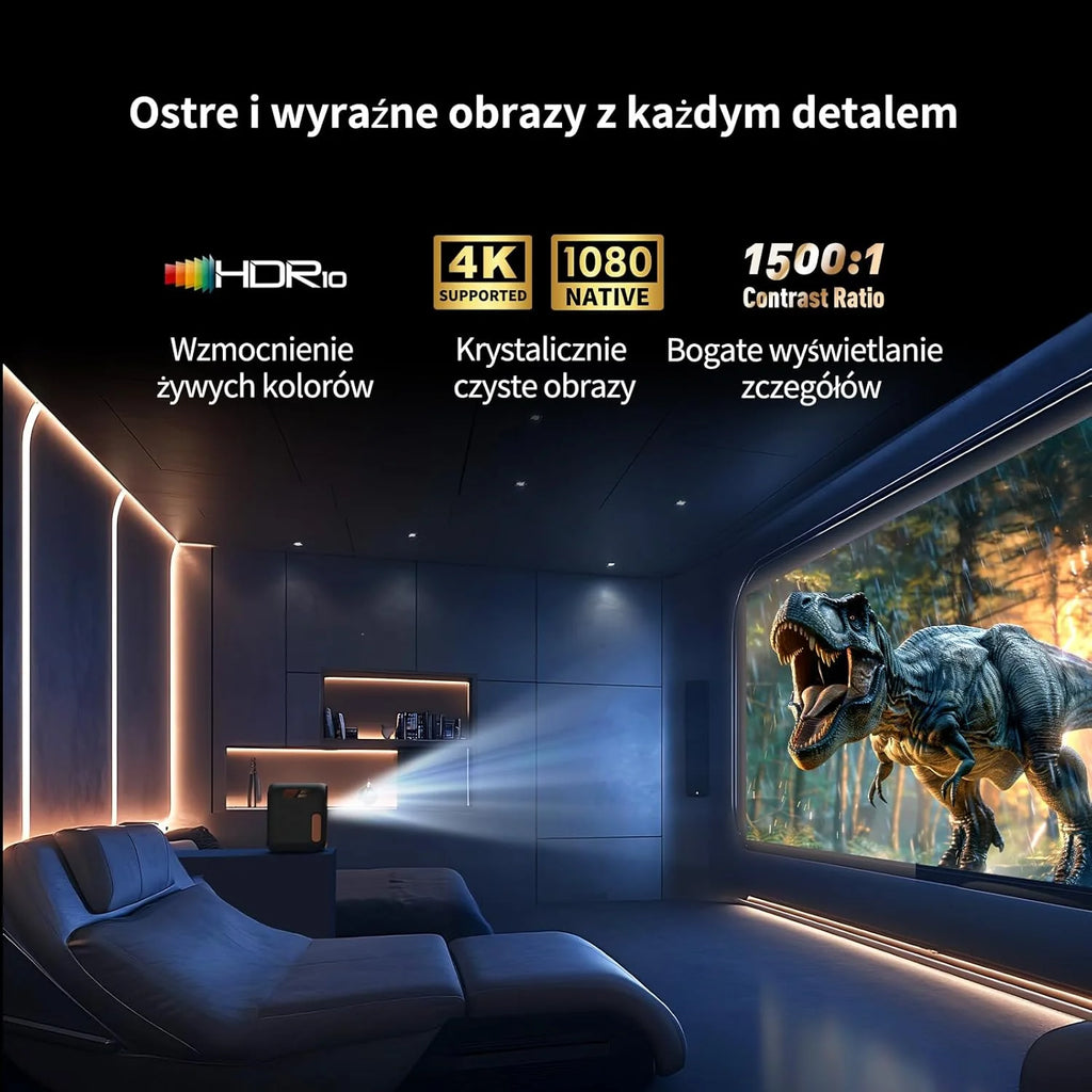 WEMAX Inteligentny Projektor Google TV 1080P Full HD, Obsługa 4K, 320 ISO Lm, MEMC Płynność na Mecze 2026, Auto Focus i Keystone, Omijanie Przeszkód, HDR10, Dolby Audio, WiFi 5G, Bluetooth