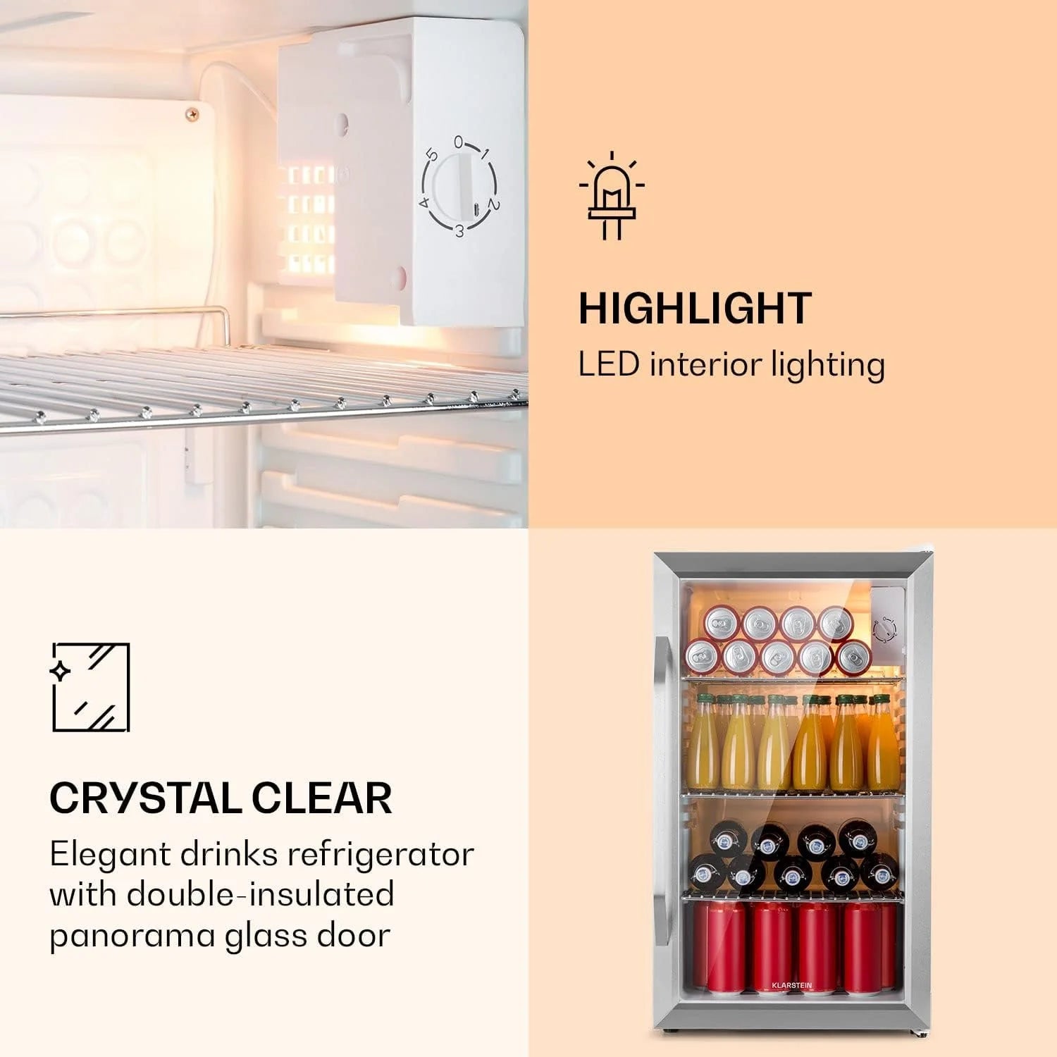 Klarstein Beersafe Quartz White lodówka na piwo, lodówka na napoje ze szklanymi drzwiczkami, lodówka, lodówka na butelki o pojemności 80 litrów