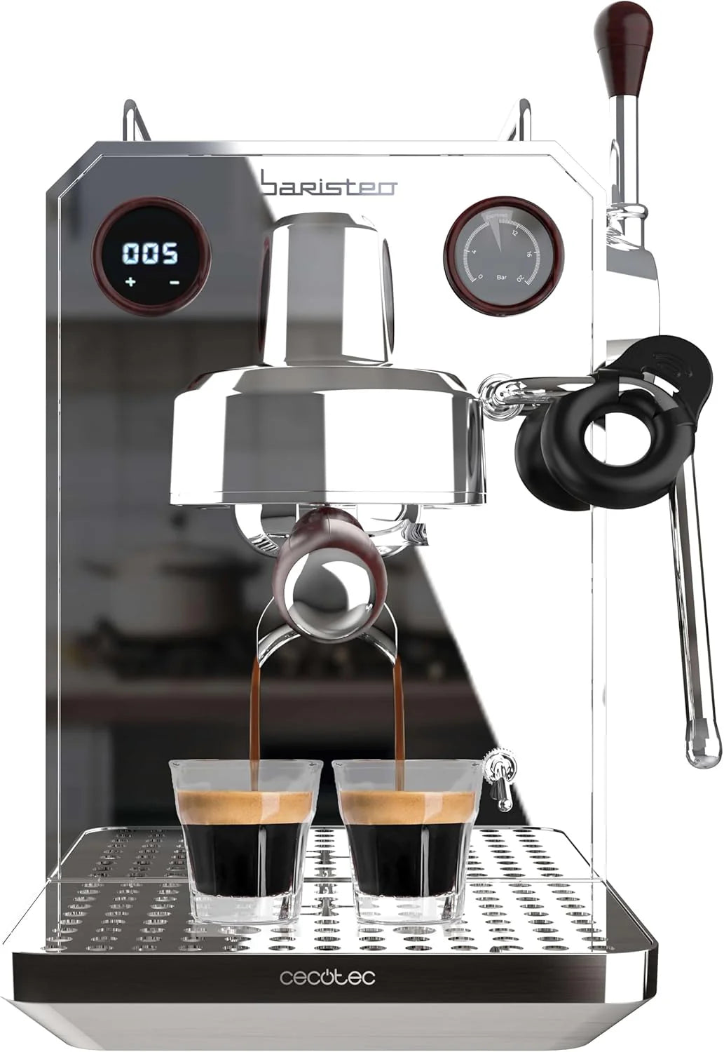 Cecotec Ekspres do kawy Barista Baristeo Intima, profesjonalny ekspres do kawy Barista, system wstępnego parzenia, pompa 15 bar, łatwe napełnianie, zbiornik na wodę 1,7 l i podgrzewacz do filiżanek