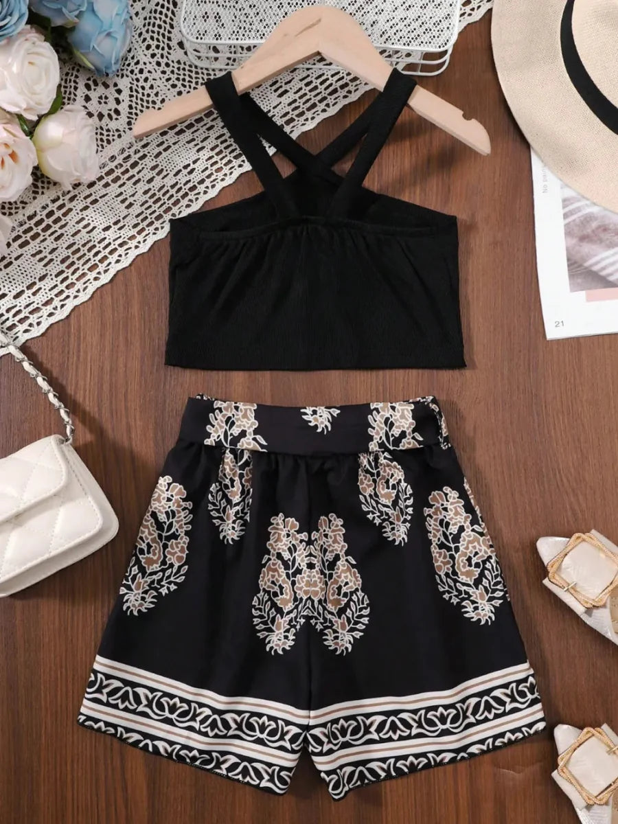 Girls Two-Piece Outfit Set with Tied Top and Pants – Ages 8-12