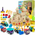 1lb PlaySand Kit with Foldable Sandbox, 6 Construction Trucks Tools