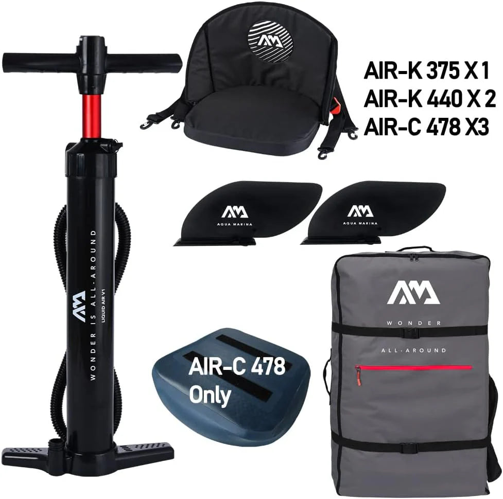 Aqua Marina Tomahawk, AIR-K wysokociśnieniowy dmuchany kajak premium, dla 1 osoby, długość 375 cm, morski/żółty