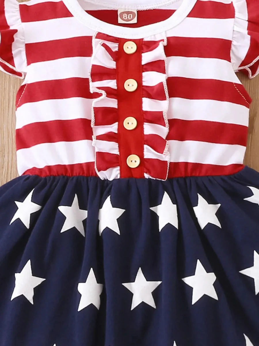 Ruffled decorative button baby dress for toddlers
