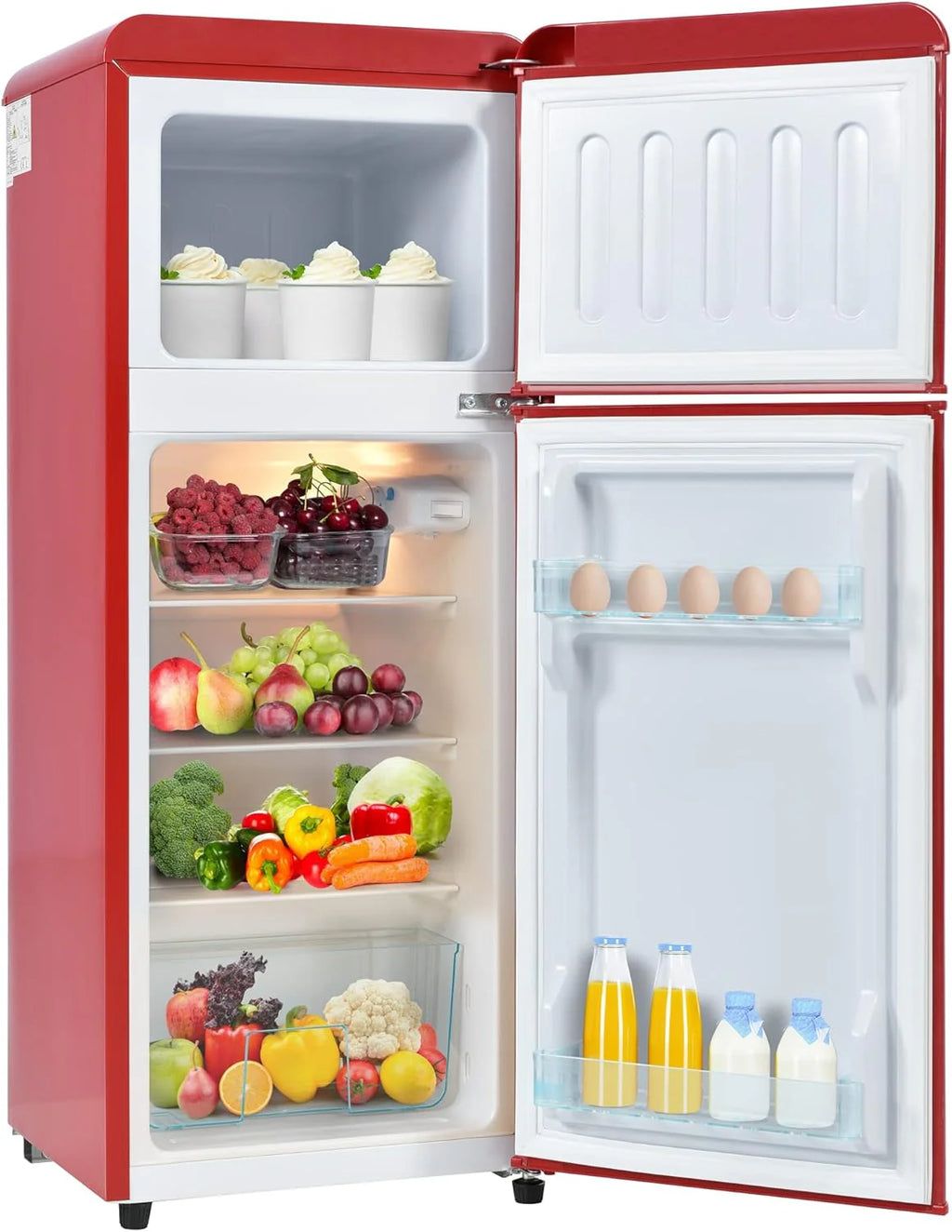 Lodówka w stylu retro, lodówko-zamrażarka, wysokość 105,5 cm, szerokość 41 cm, dwudrzwiowa, całkowita pojemność 92 litrów, 116 kWh/rok, -27°C ~ 13 °C, światło LED (czarny)