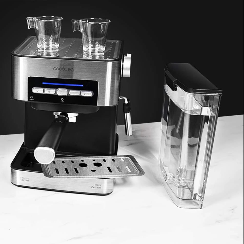 Cecotec Ekspres do kawy z podwójnym wyjściem Power Espresso 20 Barista Cream. 1550 W, 20 prętów, zbiornik na ziarna kawy 250g, młynek z 30 poziomami mielenia, termoblok, zbiornik na wodę 2.5 L