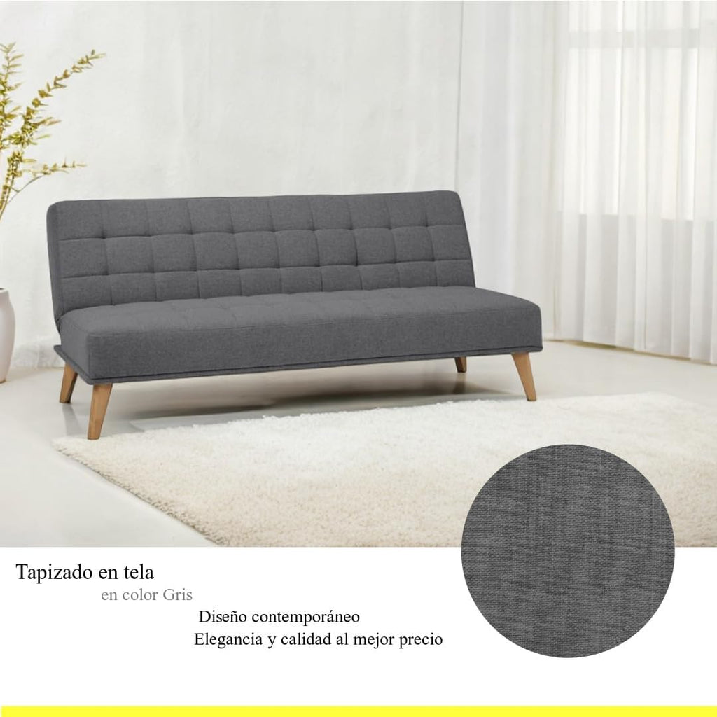 SHIITO | Model Versailles – Sofa rozkładana Click-Clack | Elegancja i wygoda spotykają się | Pikowane wykończenie w kolorze szarym | 189,5 x 88 x 89 cm