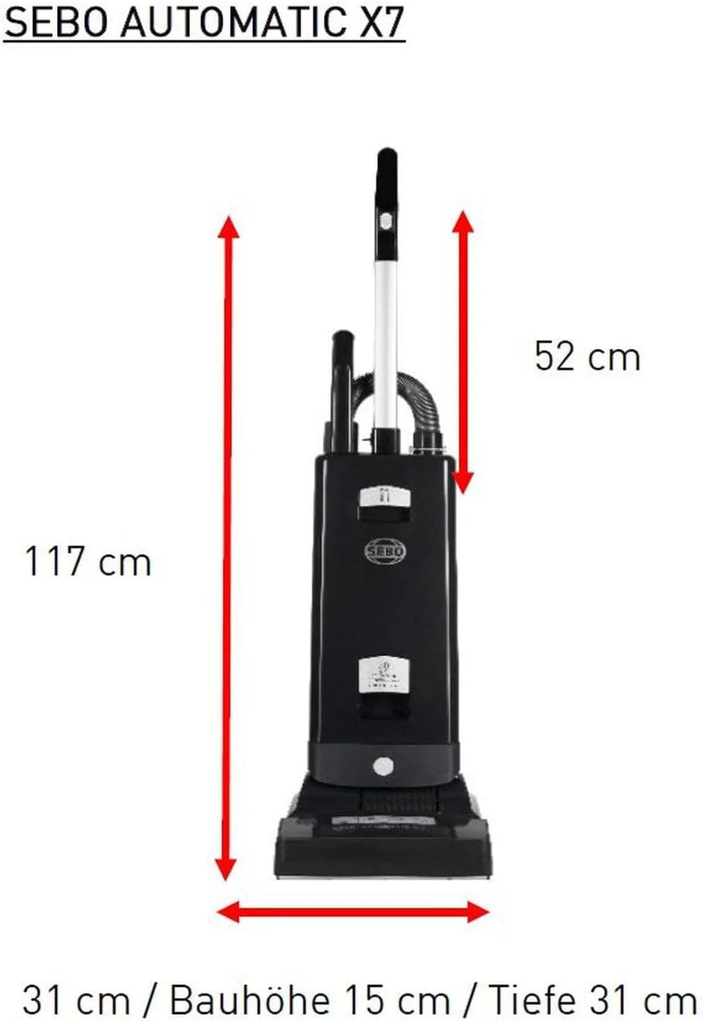 SEBO Automatic X7 odkurzacz szczotkowy, tworzywo sztuczne, szary, 117 x 31 x 31,00 cm