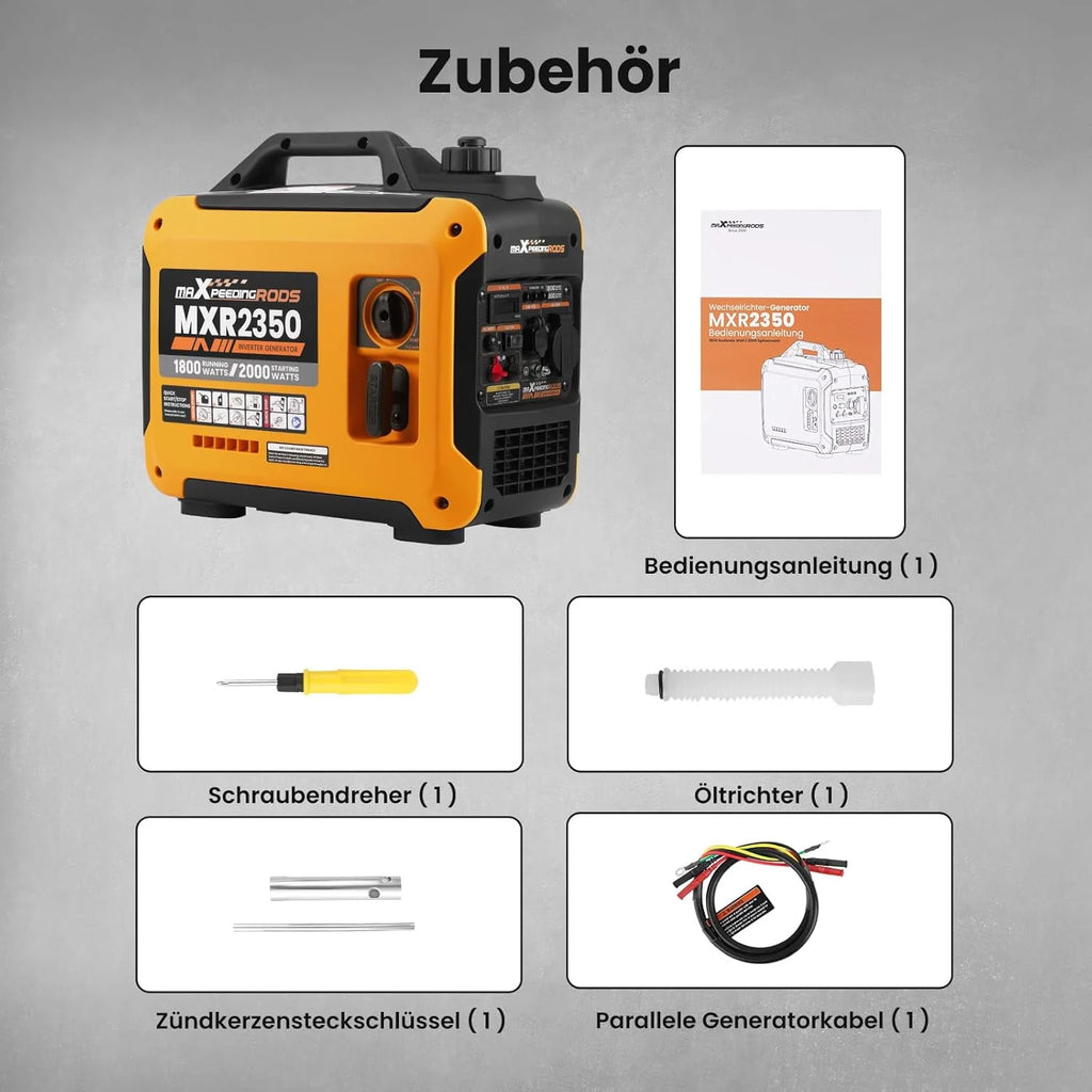maXpeedingrods Inwerterowy generator prądu, 2000 W, benzynowy, 4-suwowy, z gniazdem USB i gniazdami 230 V, cyfrowy wyświetlacz, kompaktowy i lekki, na kemping, do podróży na świeżym powietrzu, kampera