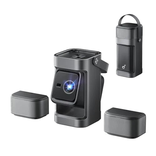 Przenośny projektor Nebula P1, bezprzewodowe odłączane głośniki, 650 lumenów ANSI, dźwięk przestrzenny 2.0 o mocy 20 W, rozdzielczość 1080p, dwuramienny stabilizator 130°, automatyczna regulacja obraz