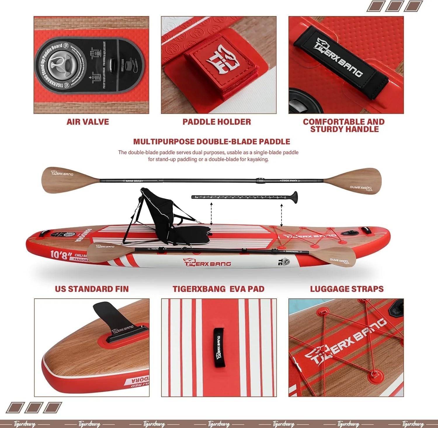 TIGERXBANG Deska SUP, deska do paddlingu, 10'8, 330 x 86 x 15 cm, z kompletnym nadmuchiwanym akcesoriami klasy premium, bardzo szerokie deski do wiosłowania dla dorosłych i dzieci, kolekcja Pandora