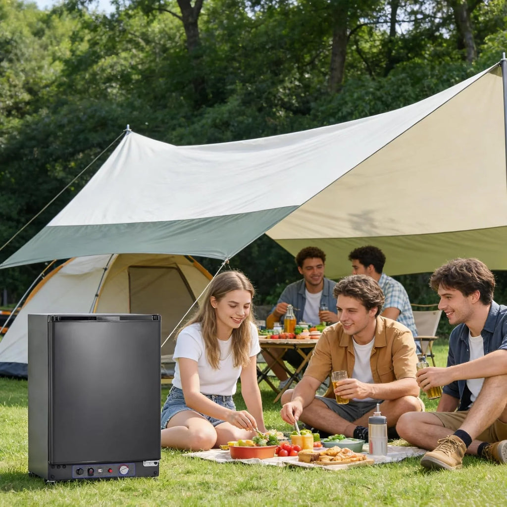 SMETA 60L Lodówka Gazowa 12V, 230V, AC/DC, 3-Drożna, Z Odwracalnymi Drzwiami, Idealna Do Przyczepy Kempingowej, Vanów, Kempingu, Off-Grid, Domków Letniskowych i Garaży