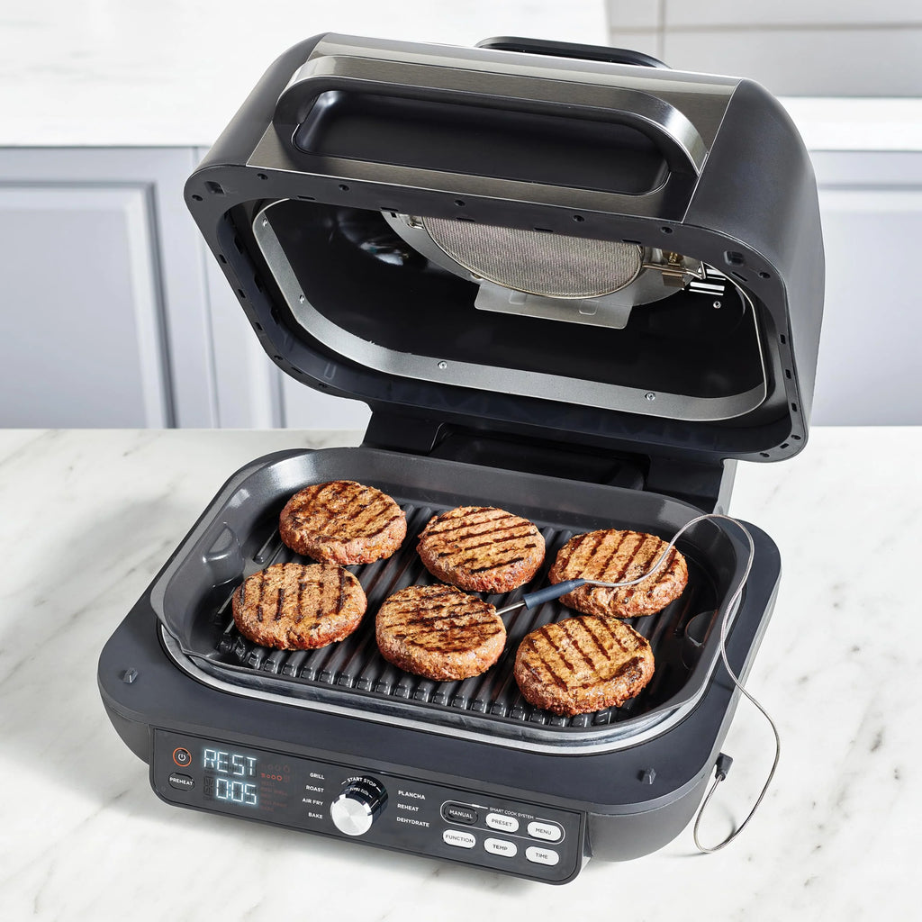 Ninja Foodi Grill i Frytkownica beztluszczowa, 5,7 l, smażenie bez oleju, grilowanie, pieczenie, ciasta i więcej, 5 funkcji gotowania, części bezpieczne do mycia w zmywarce, czarno/srebrna, AG301EU