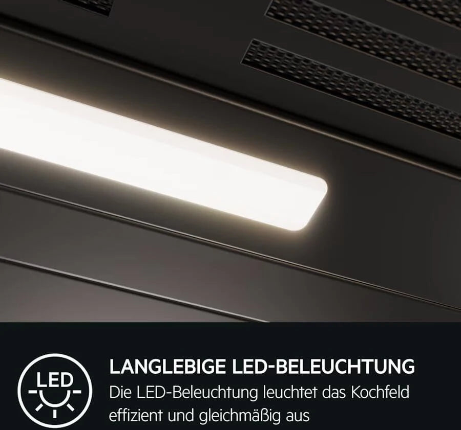 AEG Okap kuchenny seria 7000 z SilenceTech 60 cm – okap ścienny ze szkłem – przepływ powietrza wylotowego i termoobiegowego – maks. 760 m³/h w trybie wywiewu z maks. 67 dB (A) – funkcja wentylacji –