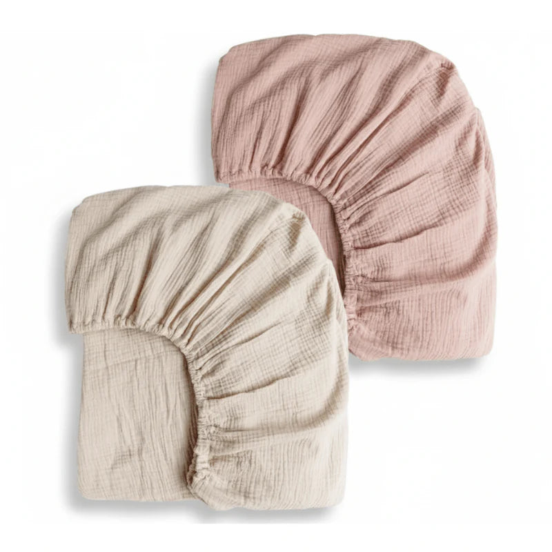 2-Pack Crib & Playard Muslin Sheets, Deep Pocket, 360° Elastic Fit
