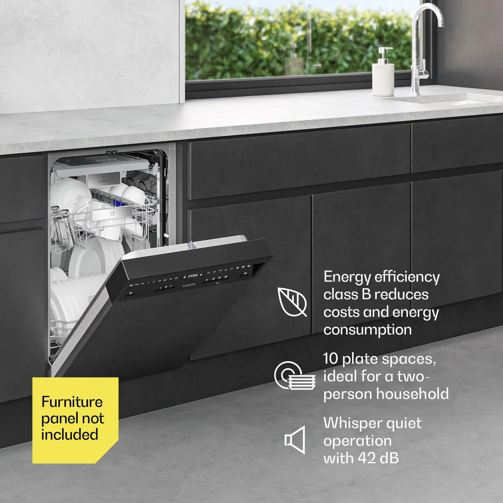 Klarstein Velaire zmywarka do naczyń 45 cm – półzintegrowana, 10 miejsc, 9 programów, 42 dB, klasa energetyczna B, AquaStop, zabezpieczenie przed dziećmi, częściowo zintegrowana zmywarka