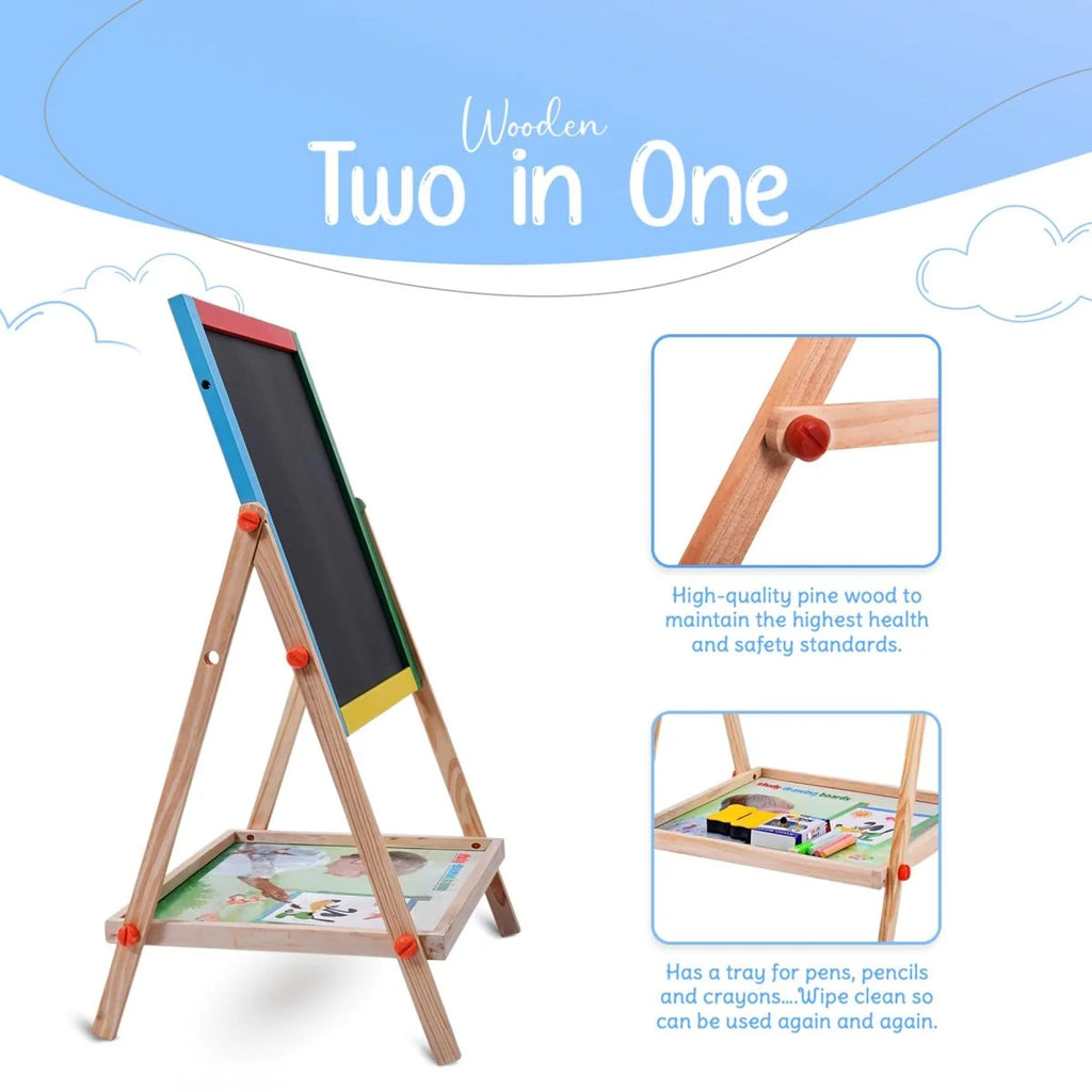 Double-Sided Wooden Kids Board with Tray, Adjustable Height