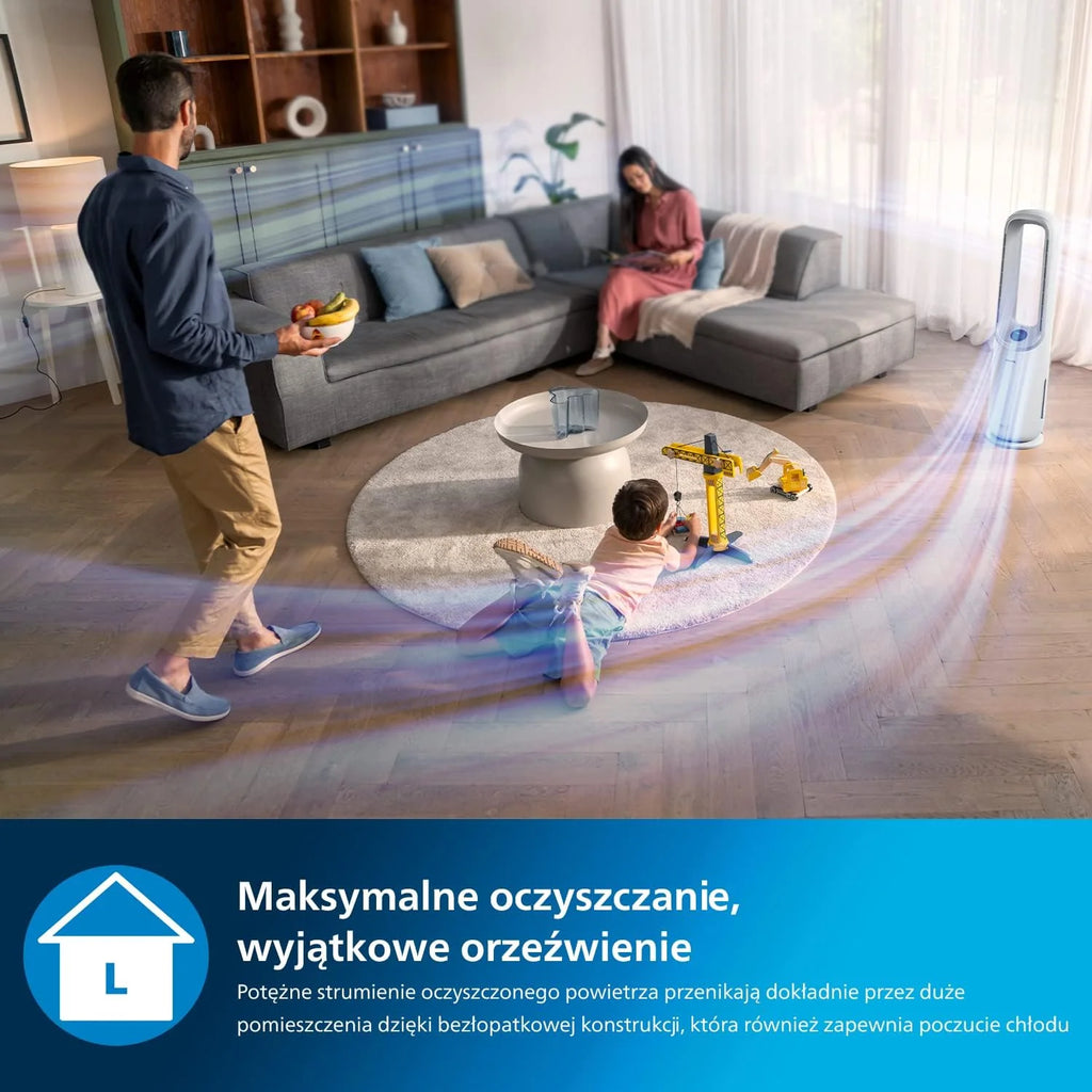 Philips Air Performer 3w1 - wentylator, oczyszczacz powietrza i grzejnik, Filtr NanoProtect HEPA, Usuwa alergeny, wirusy, bakterie, zapachy i 99,97% pyłków z powietrza, Cichy, Kolor Szary (AMF870/15)