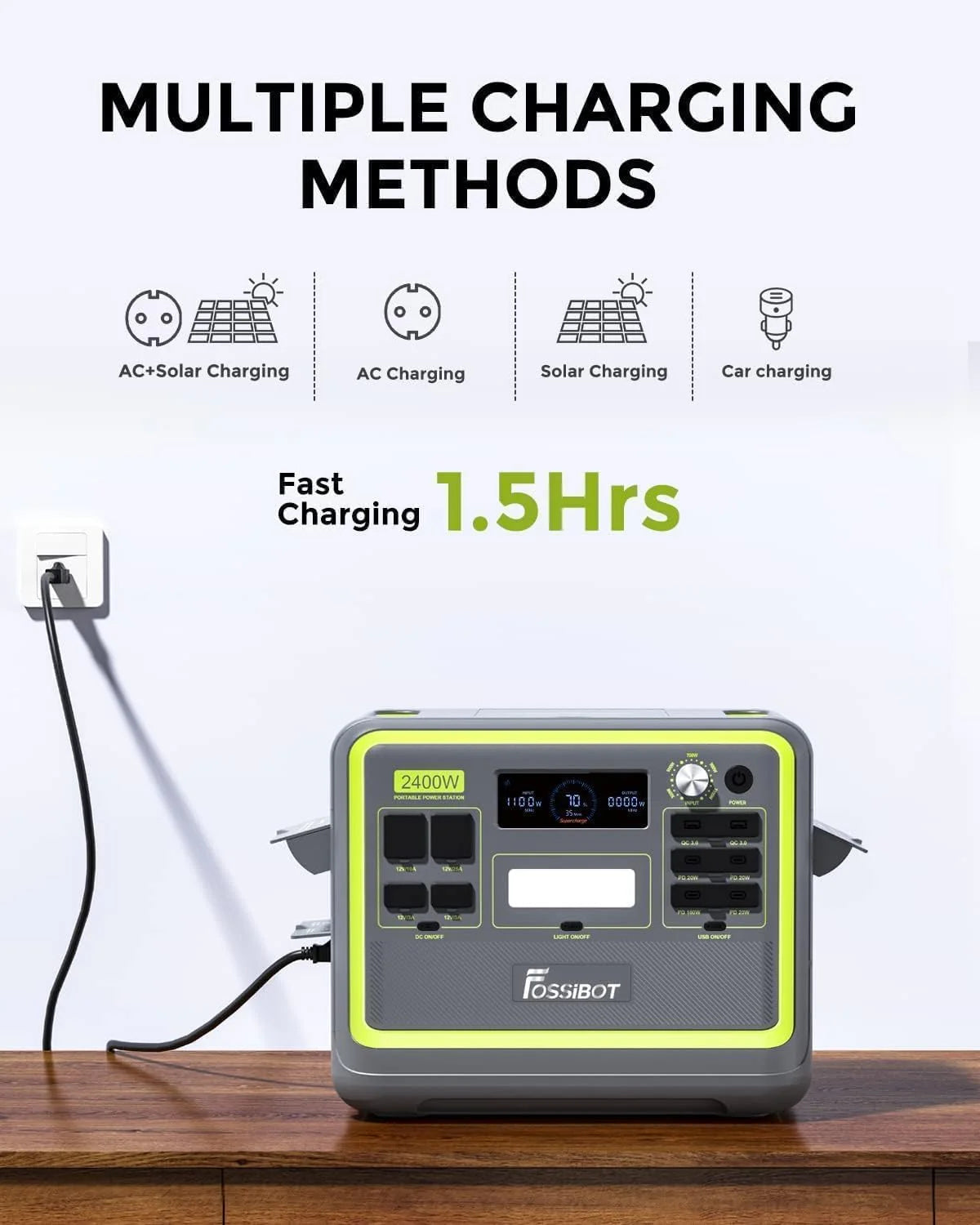 FOSSIBOT-Polska Generator solarny z panelem słonecznym 200 W, 2400W 2048Wh Stacja zasilania 5-letnia gwarancja