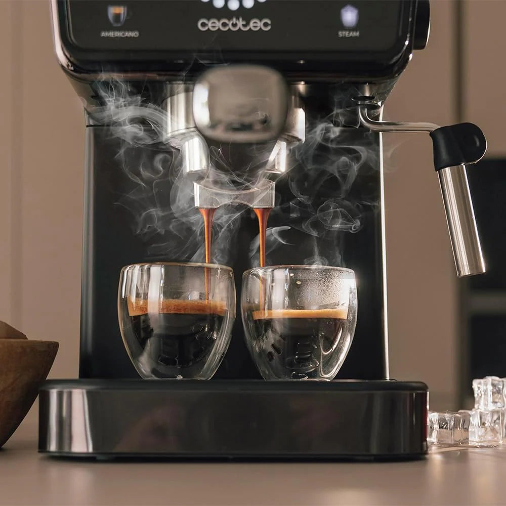 Cecotec Ekspres do kawy z podwójnym wyjściem Power Espresso 20 Barista Cream. 1550 W, 20 prętów, zbiornik na ziarna kawy 250g, młynek z 30 poziomami mielenia, termoblok, zbiornik na wodę 2.5 L