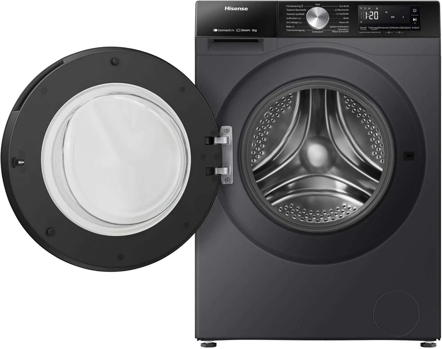 Hinsense WD3S8043BB3 pralko-suszarka ConnectLife /16 programów/8 kg, 54 litry/1400 obr./min/funkcja pary/JetWash/program antyalergiczny/program automatyczny/Eco Wash/Odświeżanie pary/wełna/EEK A-D