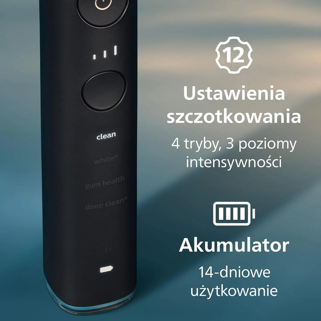 Elektryczna szczoteczka Philips Sonicare DiamondClean Smart 9400, soniczna szczoteczka do zębów z aplikacją, czujnik nacisku, 4 tryby szczotkowania i 3 poziomy intensywności, kolor czarny, HX9918/89
