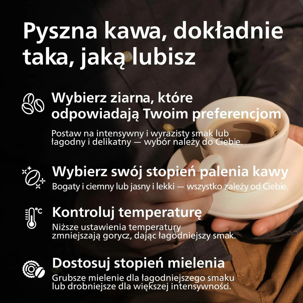 Philips Ekspres do kawy z serii 3300 w pełni zautomatyzowany - 6 napojów, Nowoczesny, Kolorowy ekran dotykowy, LatteGo, SilentBrew, Młynek w 100% ceramiczny, Filtr AquaClean, Czarny chrom (EP3347/90)