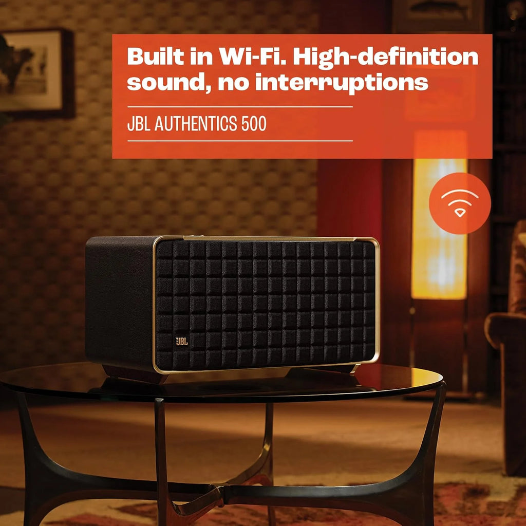 JBL Authentics 300, Głośnik Bezprzewodowy, 8h Odtwarzania, z Wbudowanym Wi-Fi, Bluetooth, Dźwiękiem Stereo i Mocnym Basem, Kompatybilny z Alexa i Google Home, w Stylu Retro