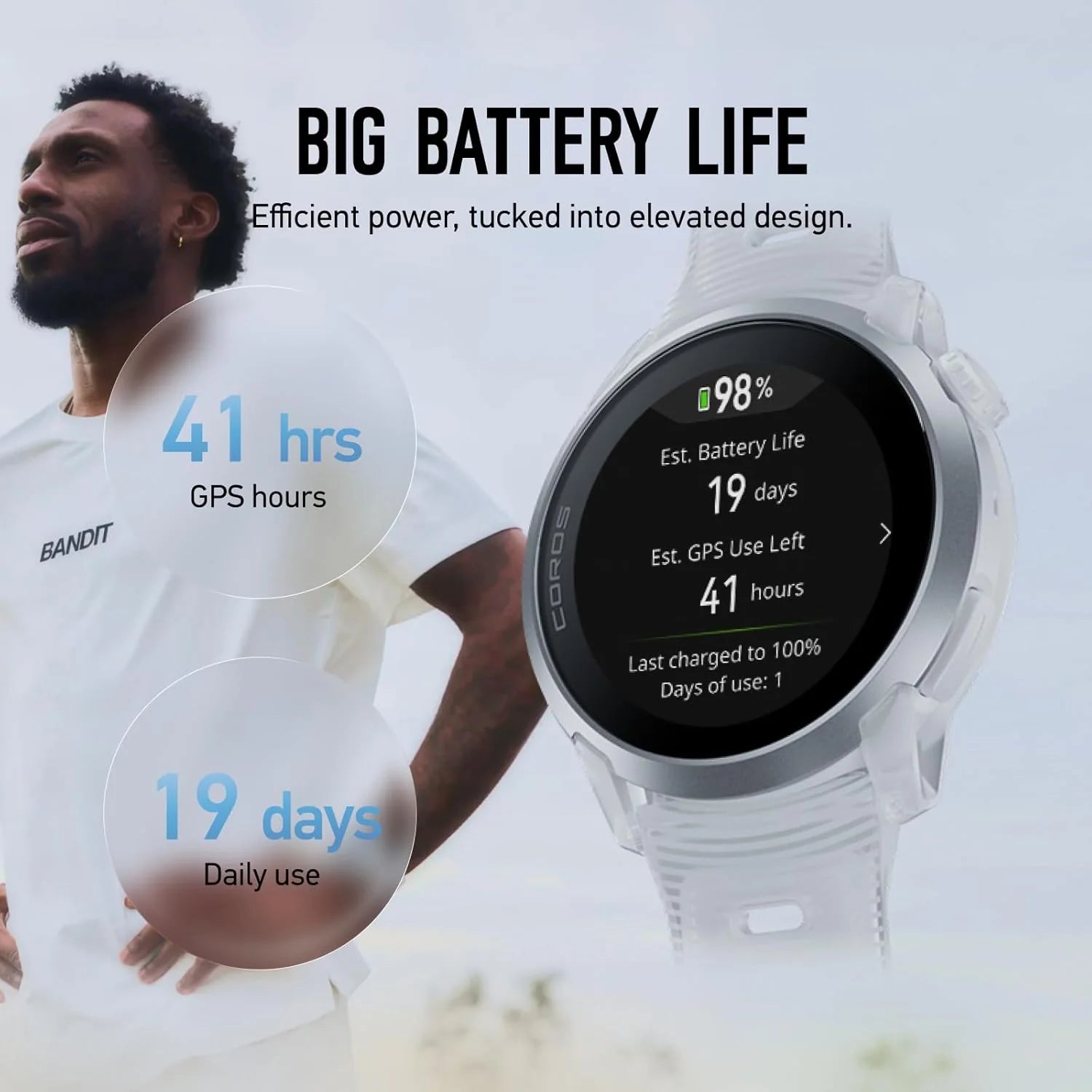 COROS PACE 4 Ultralekki sportowy zegarek GPS, ekran dotykowy AMOLED 1,2, 19 dni codziennego użytkowania, sterowanie głosem, zaawansowane narzędzia treningowe, GPS, nawigacja (biała chmura)
