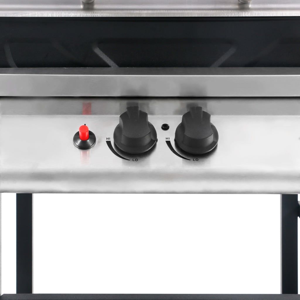 VidaXL przenośny grill gazowy ze stolikiem bocznym i 3 półkami, czarno-srebrny