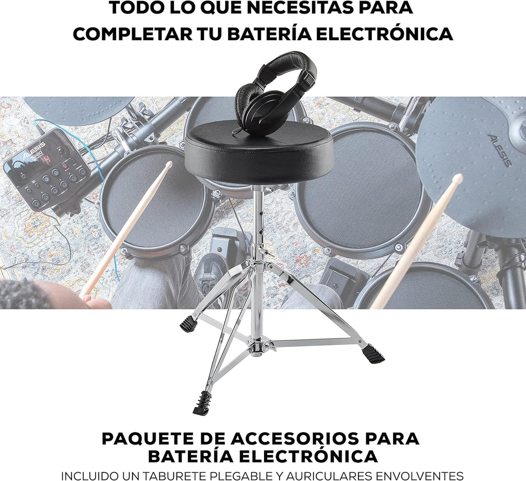 Elektroniczny zestaw perkusyjny Alesis Nitro Max z cichymi naciągami siateczkowymi, 10-calowym werblem dwustrefowym, Bluetooth, ponad 440 autentycznych brzmień, lekcje gry na perkusji, USB MIDI, pedał bębna basowego