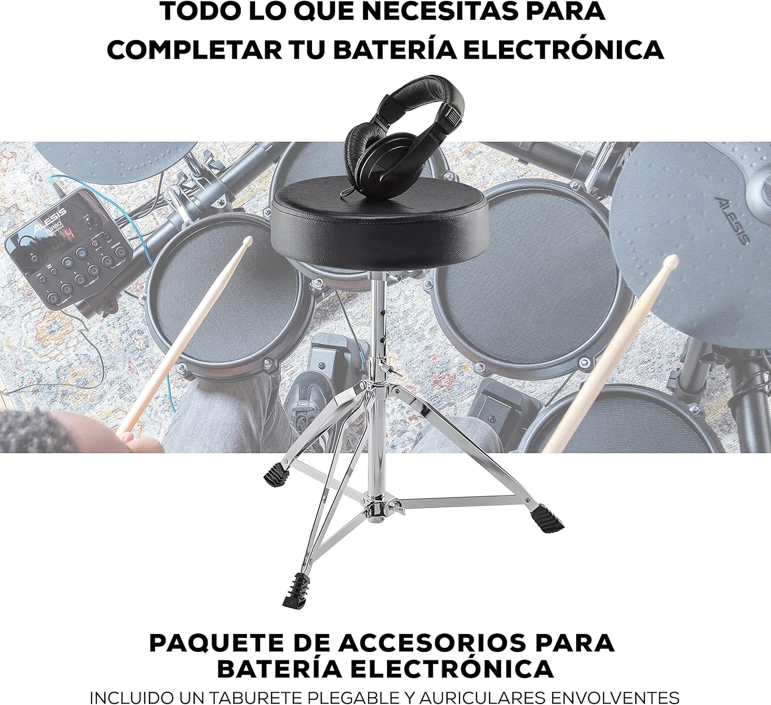 Elektroniczny zestaw perkusyjny Alesis Nitro Max z cichymi naciągami siateczkowymi, 10-calowym werblem dwustrefowym, Bluetooth, ponad 440 autentycznych brzmień, lekcje gry na perkusji, USB MIDI, pedał bębna basowego