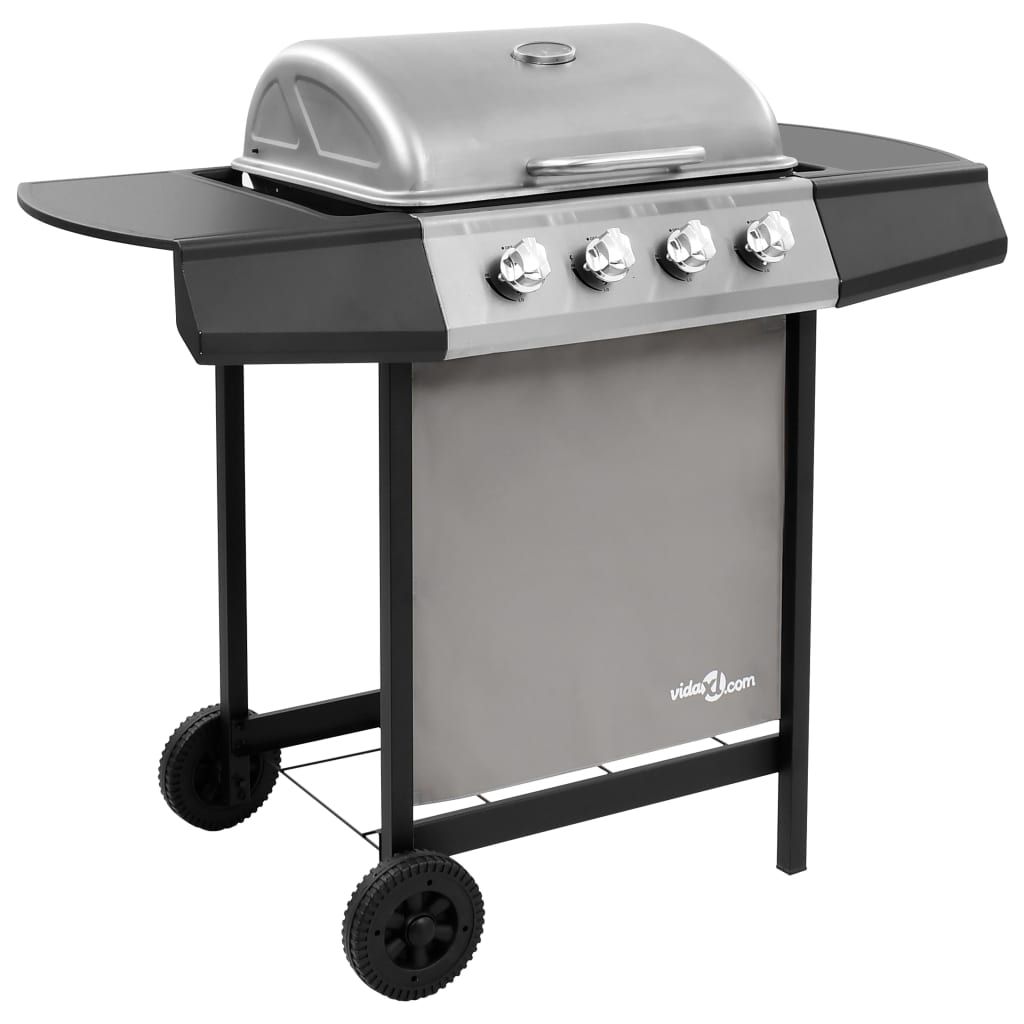 Grill gazowy VidaXL z 4 palnikami, czarno-srebrny