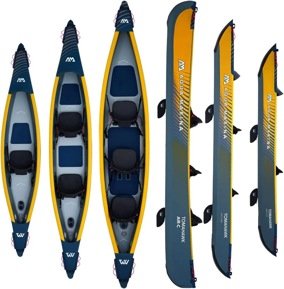 Aqua Marina Tomahawk, AIR-K wysokociśnieniowy dmuchany kajak premium, dla 1 osoby, długość 375 cm, morski/żółty