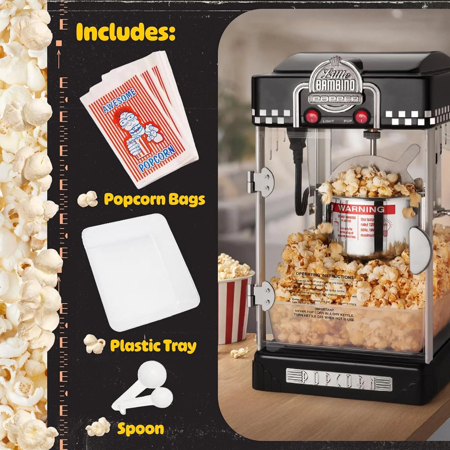 Little Bambino Maszyna do popcornu - 2,5 uncji stolik filmowy teatr popcorn popper ze stali nierdzewnej od Great Northern Popcorn (czarny)